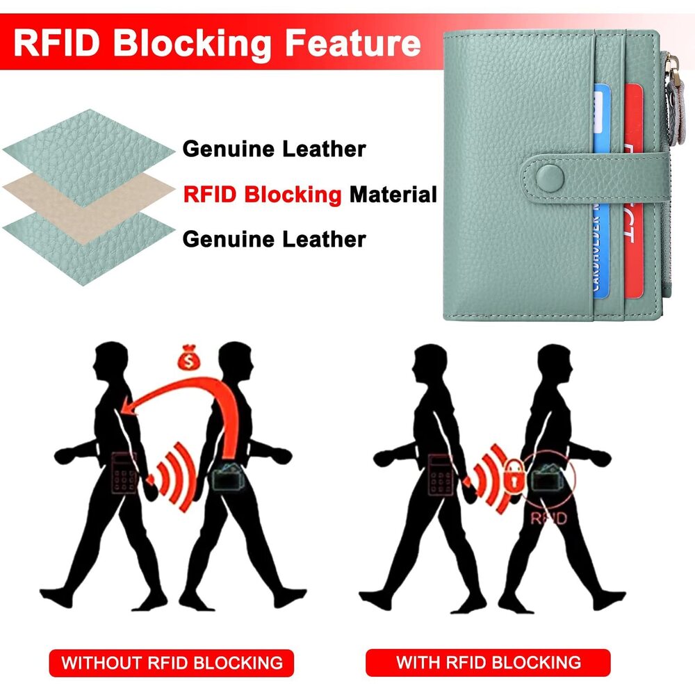 7736 Small Wallets RFID Blocking Slim Bifold Leather Wallet with Zipper - Picture 5 of 7